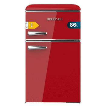 Bolero CoolMarket 2D Origin 86 Red E Mini frigorífico retro de dos puertas rojo de 89,3cm de alto y 48,7 de ancho con capacidad de 86L, clase energética E, LED interior y tirador cromado.